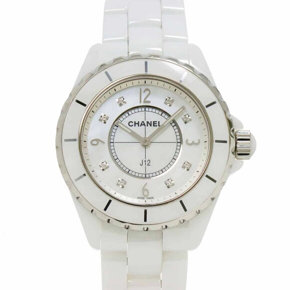CHANEL J12 38mm H3214 Diamond Ceramic Quartz White Shell Dial Mens 90290156 - Picture 1 of 7